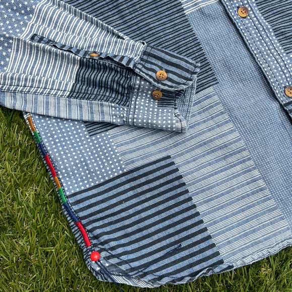 Koto Patchwork Denim Shirt Button Down Long Sleeve with Embroidery - Picture 3 of 16
